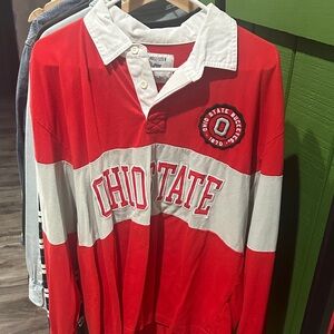 Hollister Red and Gray Ohio State Rugby Shirt